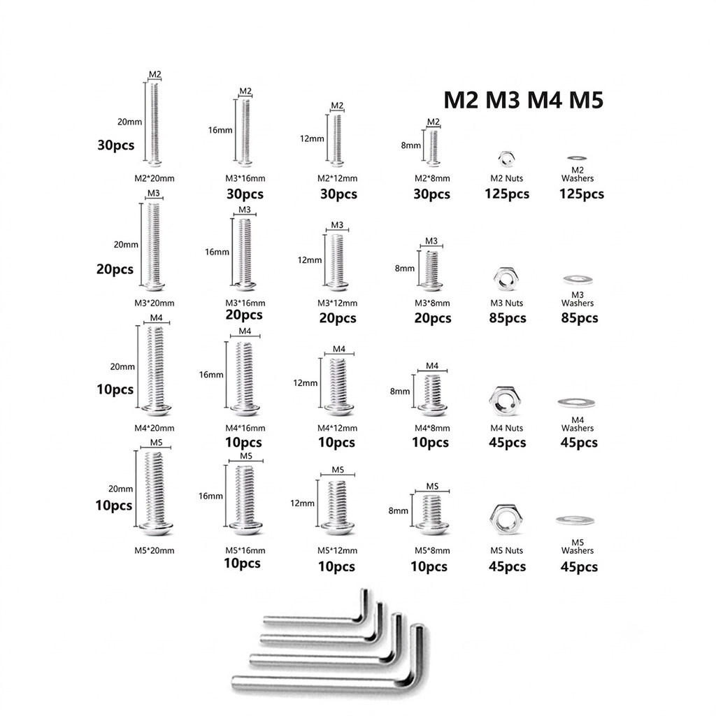 Set de Tornillos, Tuercas y Arandelas Acero Inoxidable 304 (880 Piezas)
