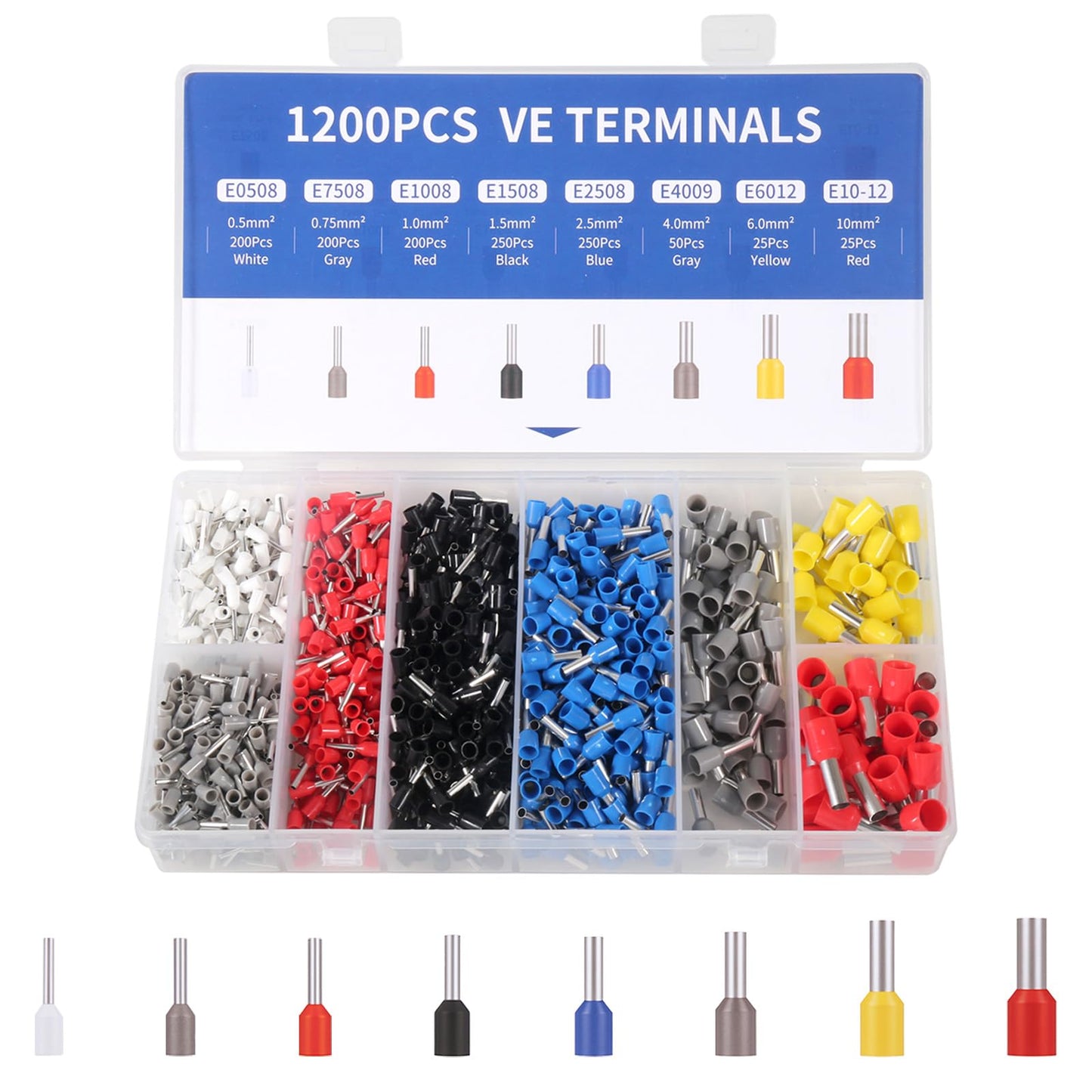 Kit de 1200 Terminales de Punta Tubulares Aislados