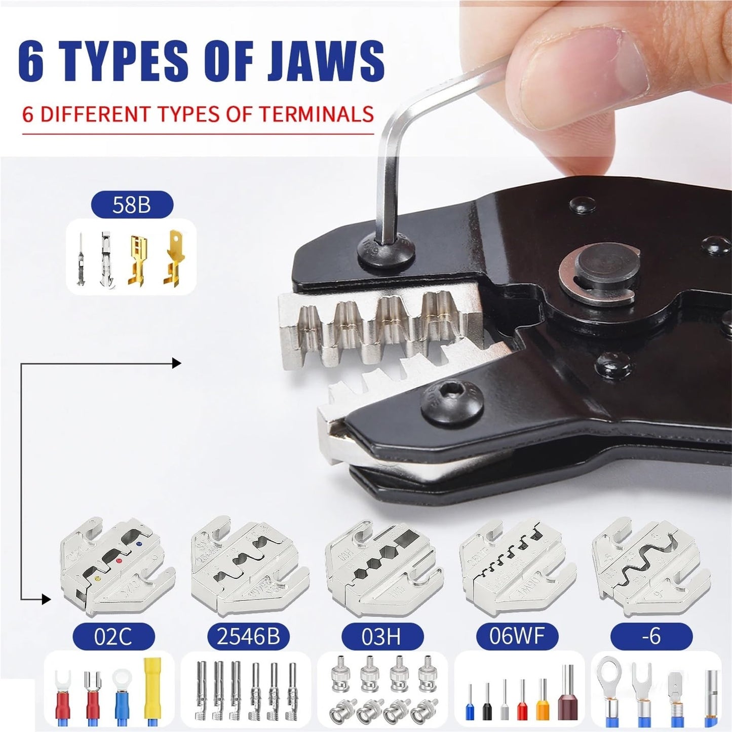 Kit Profesional de Pinza Crimpadora con 5 Cabezas Intercambiables
