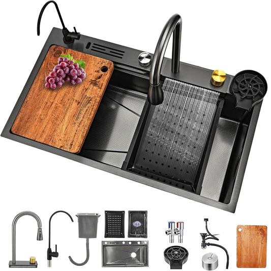Fregadero de cocina con cascada de 85 x 45cm color negro-gris