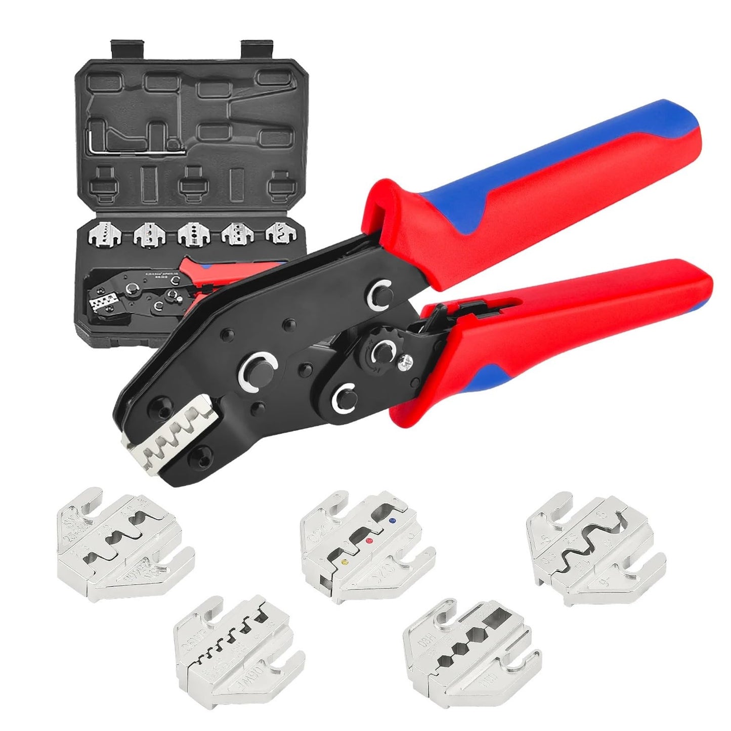Kit Profesional de Pinza Crimpadora con 5 Cabezas Intercambiables