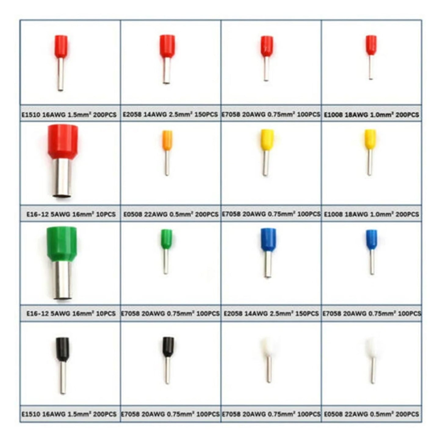 Kit de Terminales Tubulares Huecosaislados / Virolas Crimpadoras (2120 Piezas)