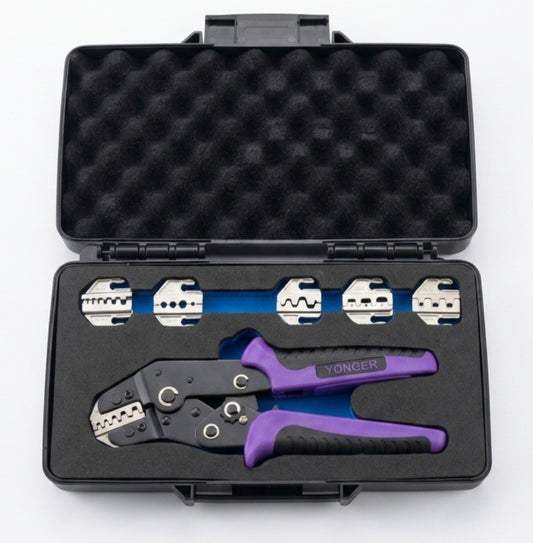 Kit Profesional de Pinza Crimpadora con 5 Cabezas Intercambiables