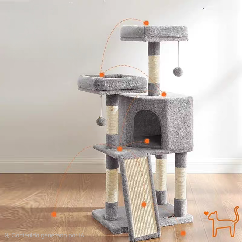 Árbol Rascador para Gatos Multinivel con Rampa de 115 cm