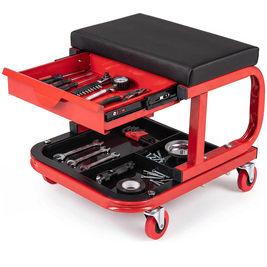 Asiento Mecánico Rodante con Cajón Organizador y Bandeja de Servicio (330 lbs / 150 kg)