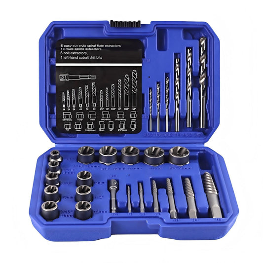 Kit Profesional de Extractores de Tornillos y Pernos Dañados (26 Piezas)