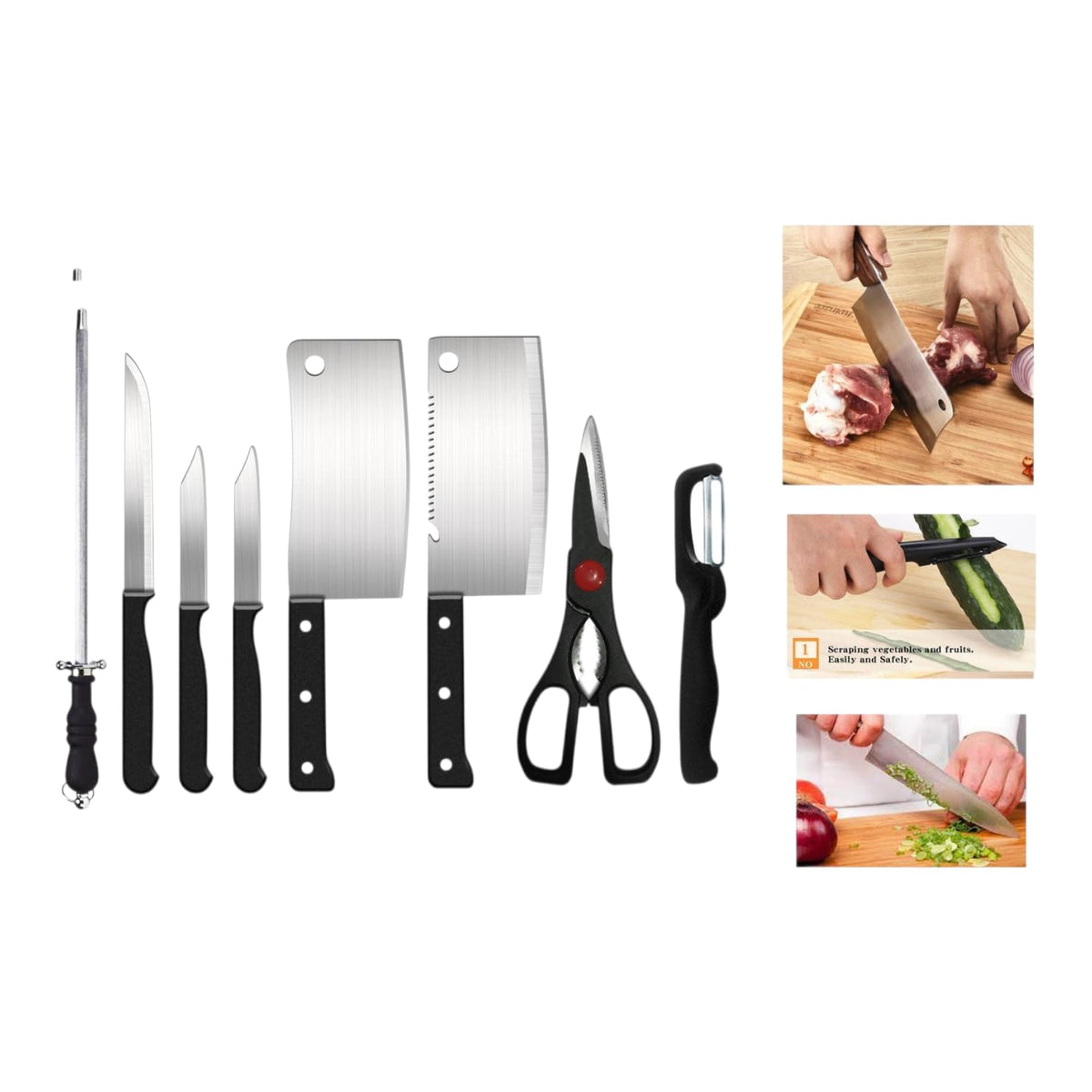 Set Juego de Cuchillos de Cocina en Acero Inoxidable (8 Piezas)