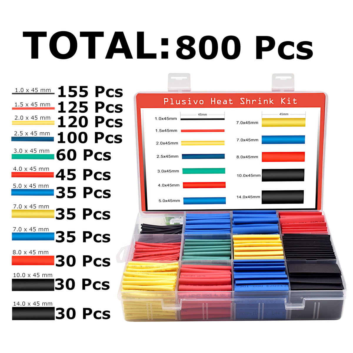 Kit de Tubos Termorretráctiles 800 Piezas (12 Medidas)