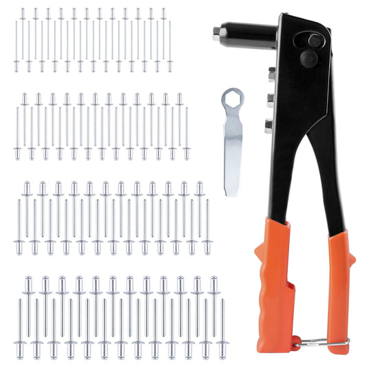 Remachadora Manual de Mano con Kit de Remaches y Cabezas Intercambiables