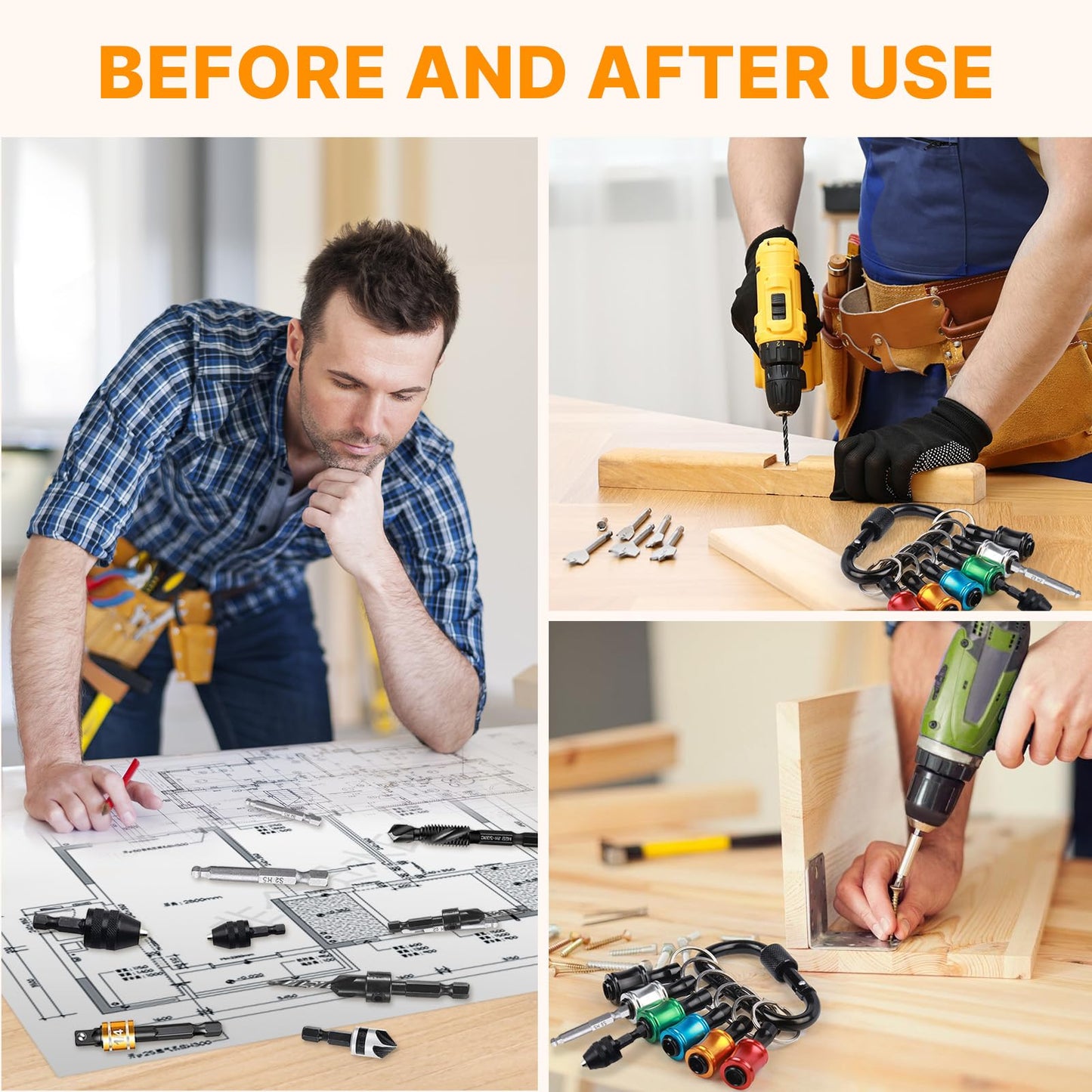 Pack de 3 Porta Brocas Hexagonales 1/4" – Liberación Rápida