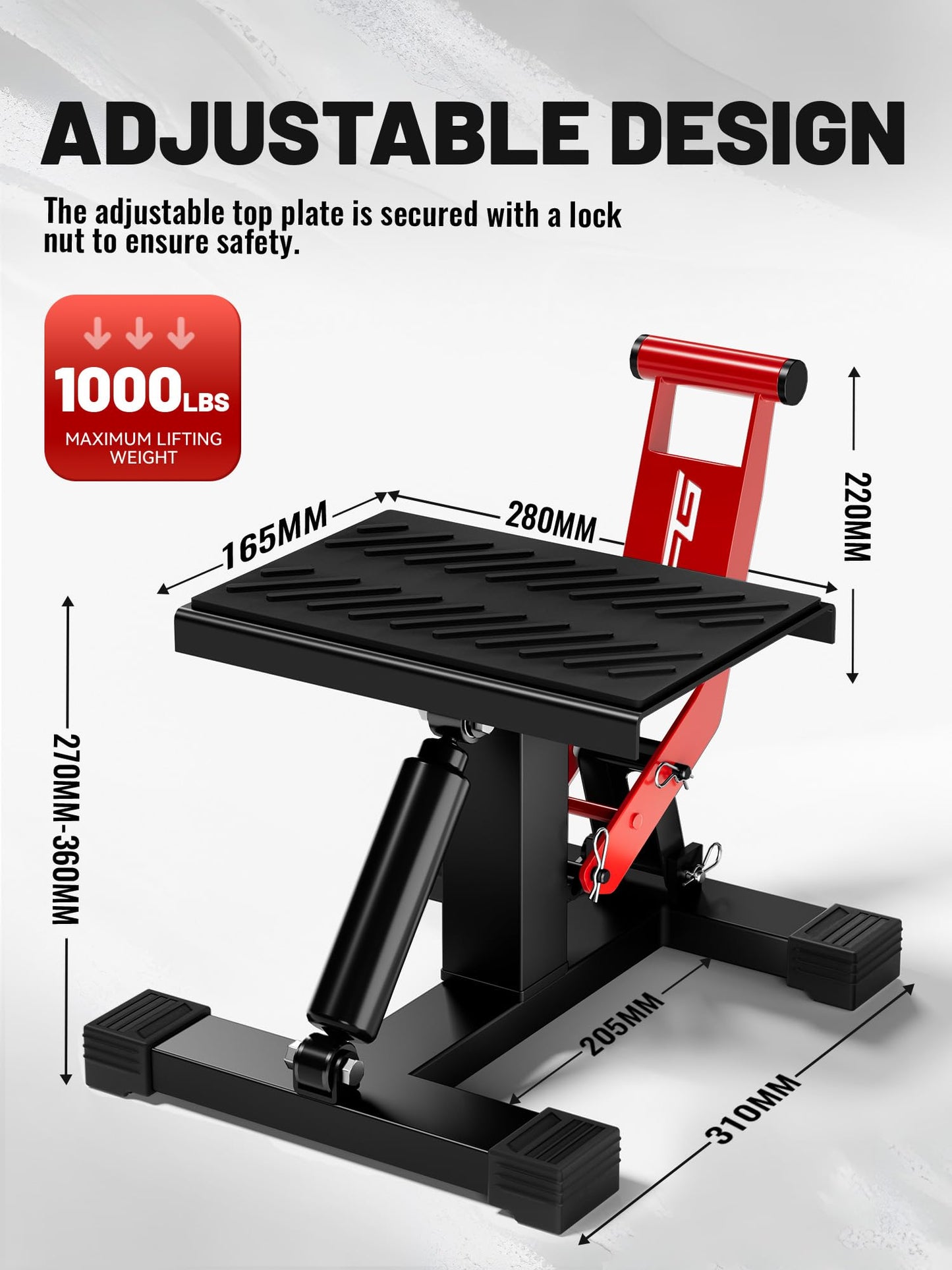 Soporte Elevador Hidráulico Ajustable para Motocicleta (1000 lbs / 450 kg) Gata Elevador