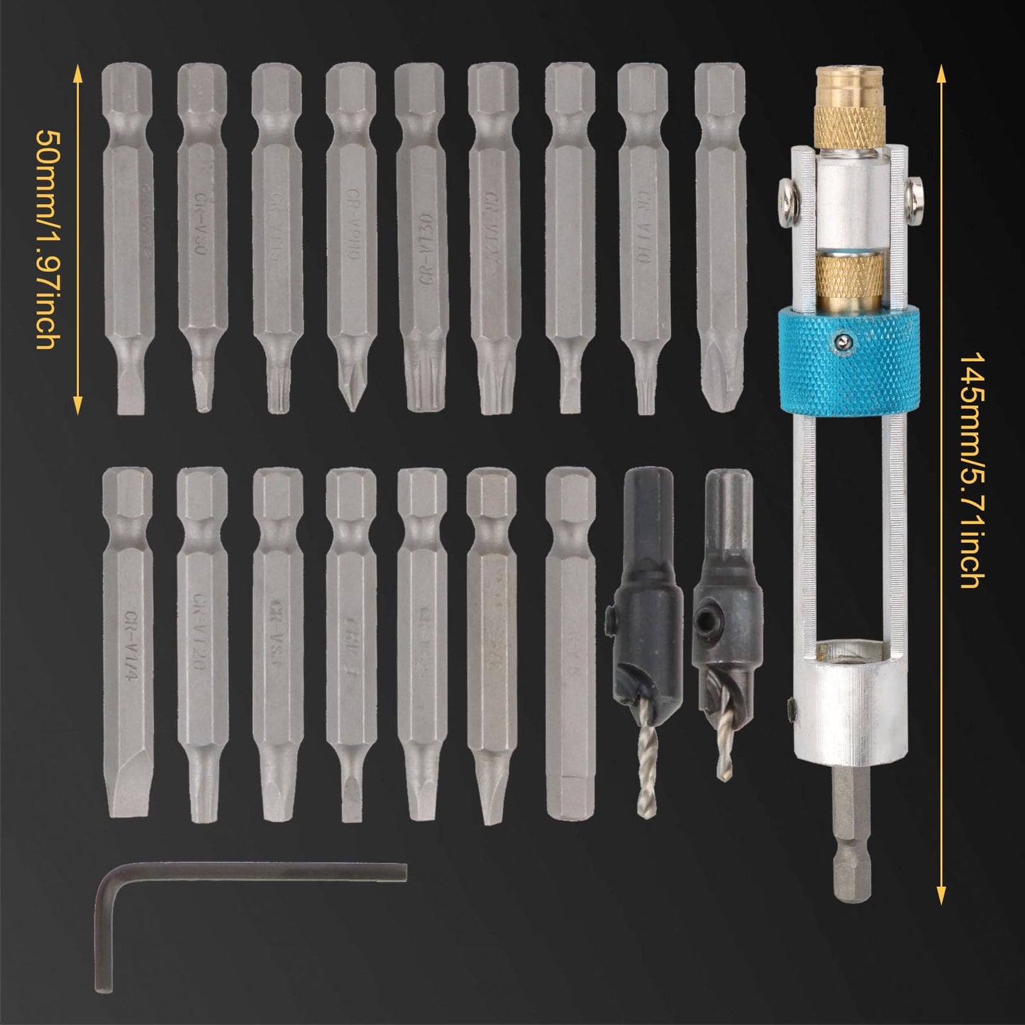 Juego de 20 Piezas y puntas  para Taladro de Medio Giro con Puntas Multifunción