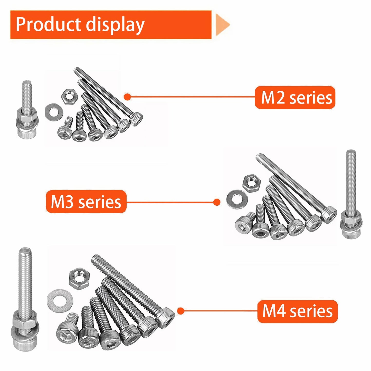 Kit de Tornillos Allen de Acero Inoxidable M2, M3, M4 (1080 Piezas)