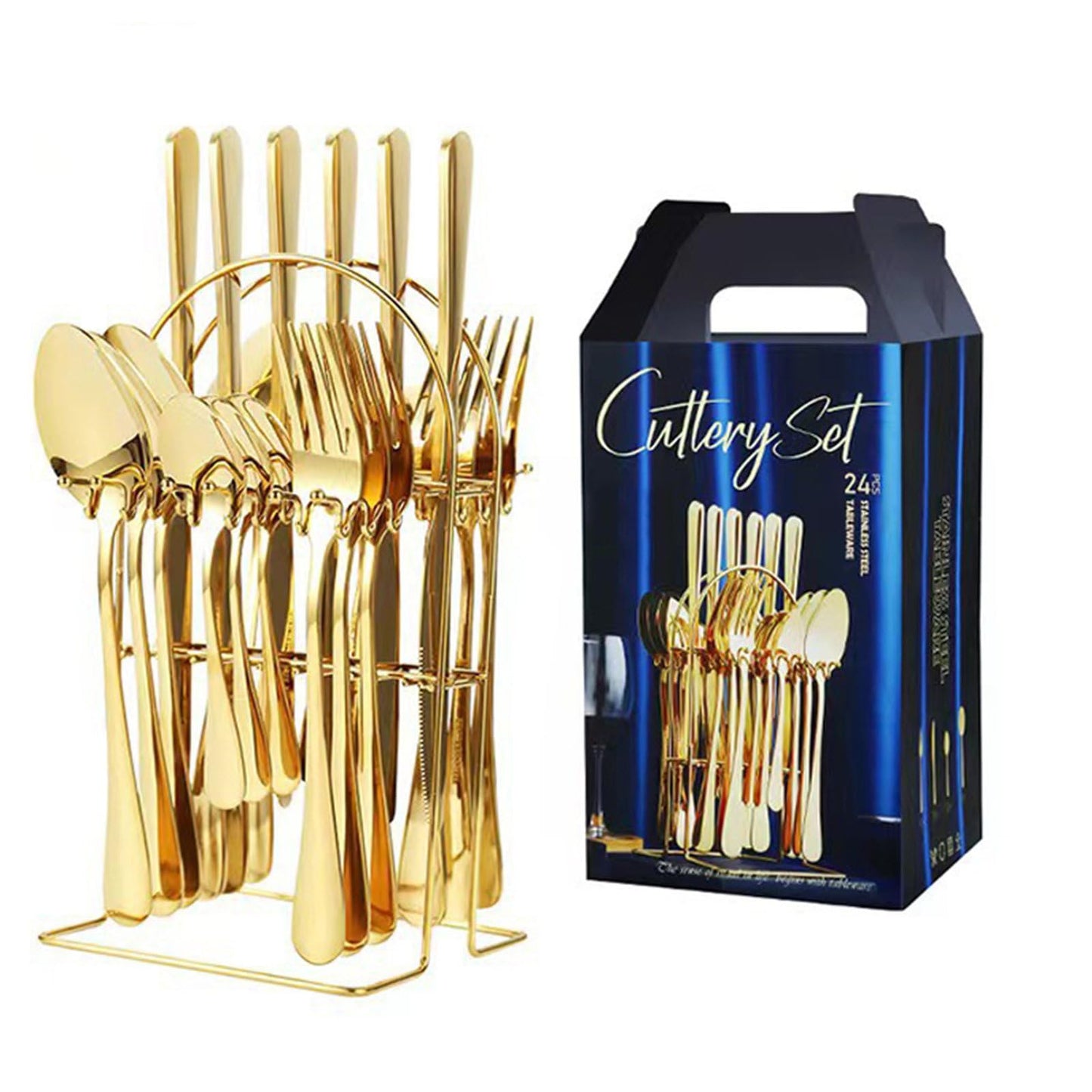 Juego de Cubiertos Elegantes de Acero Inoxidable de 24 Piezas con Soporte Organizador