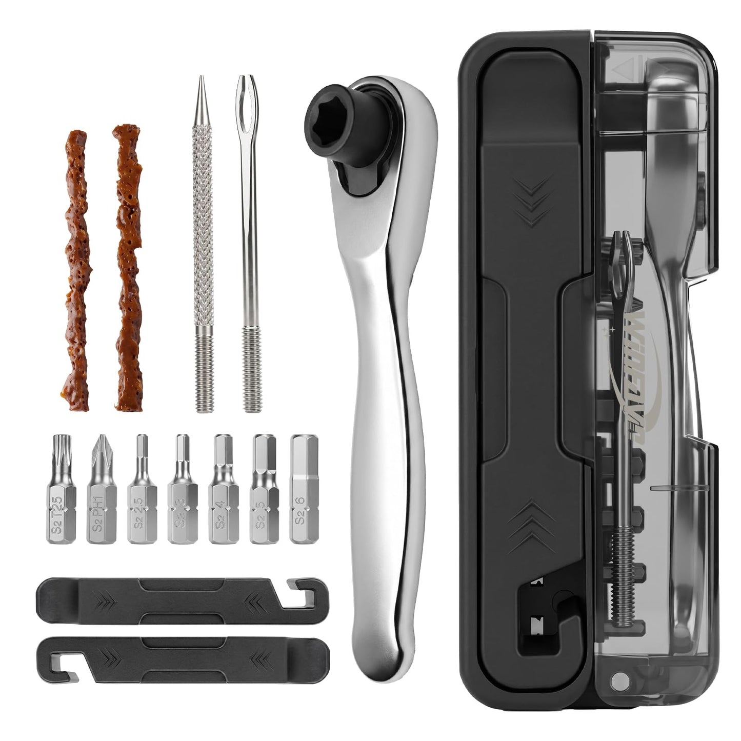 Kit de Reparación de Bicicleta Portátil con Ratchet y Tubeless