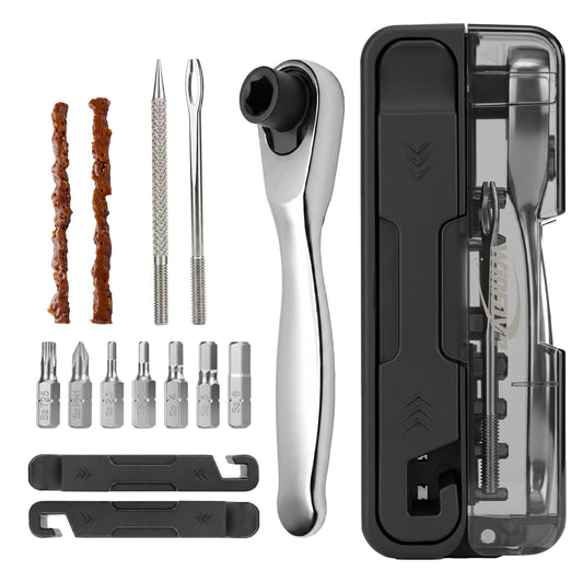 Kit de Reparación de Bicicleta Portátil con Ratchet y Tubeless