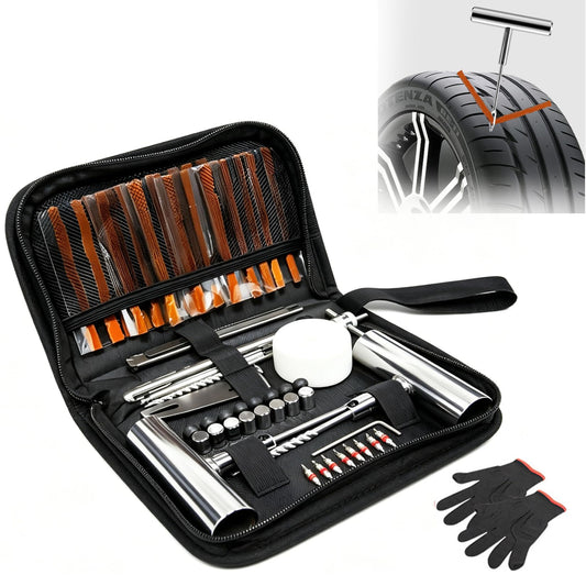 Kit de Reparación de Llantas Tubeless Profesional con Estuche (62 Piezas)