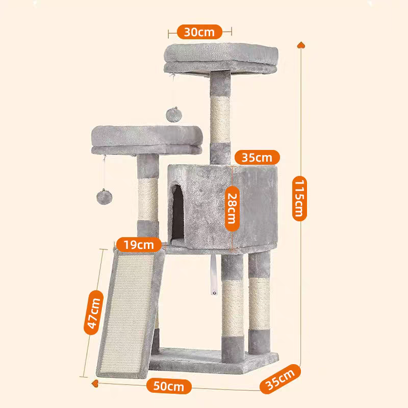 Árbol Rascador para Gatos Multinivel con Rampa de 115 cm
