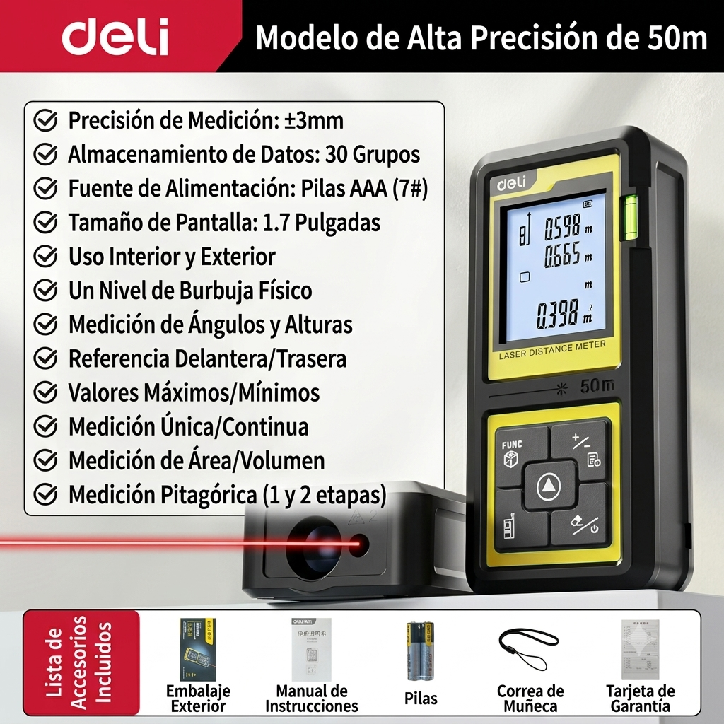 Medidor de Distancia Láser Digital Profesional (50 Metros)