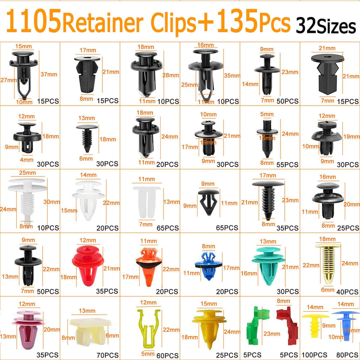 Set de 1240 Clips y Grapas Automotrices Universales con Herramientas (32 Tamaños)