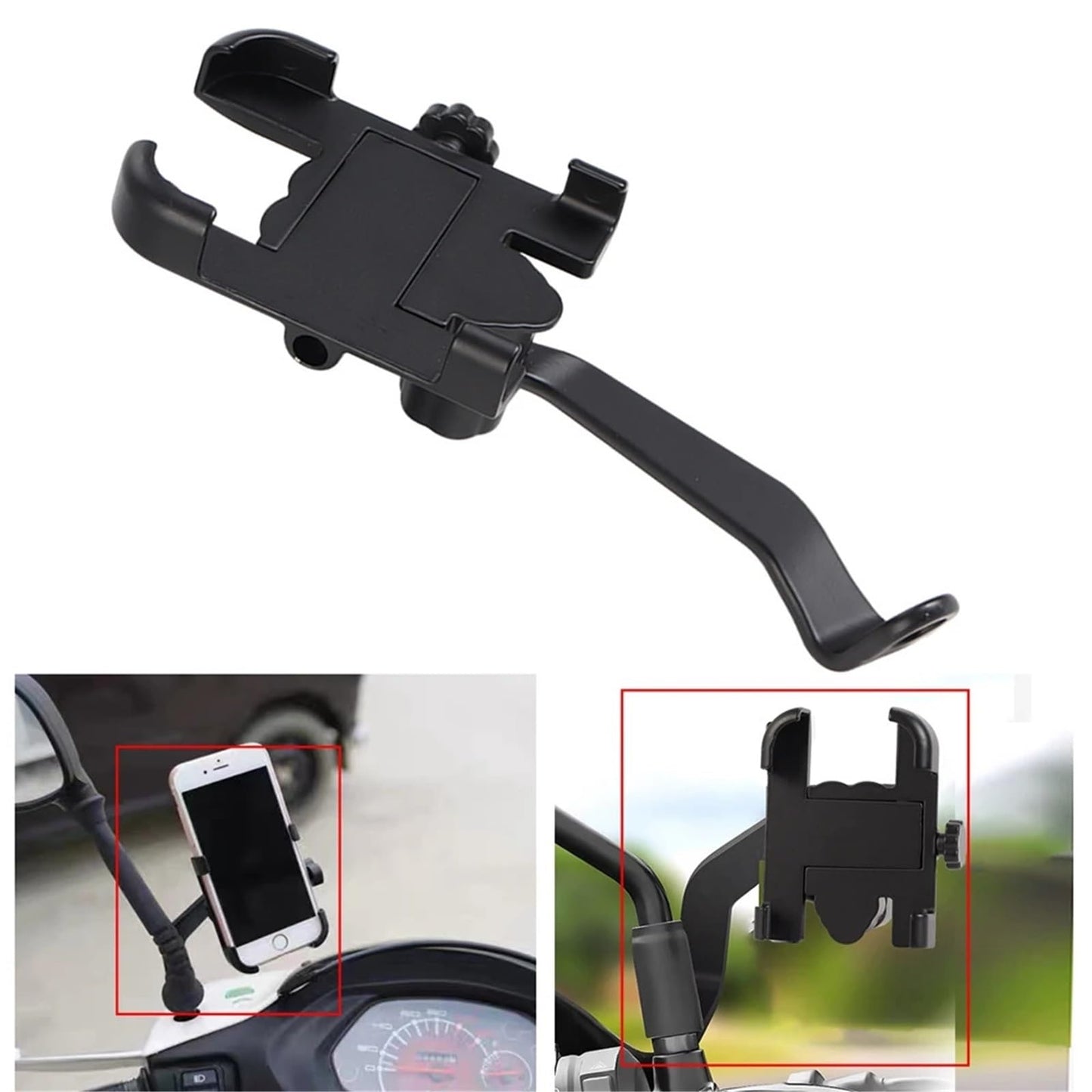 Soporte Metálico para Celular en Espejo Retrovisor de Motocicleta y Scooter