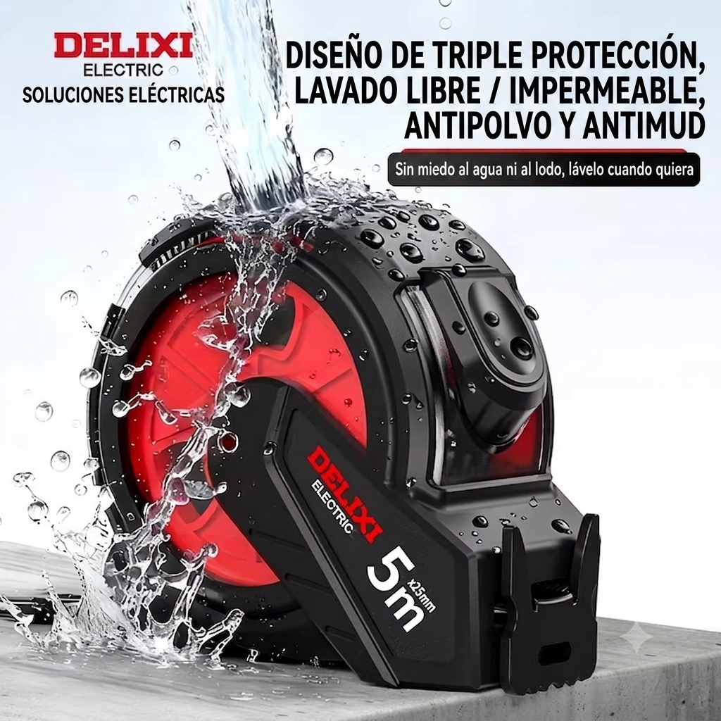Cinta Métrica Profesional Delixi Electric Transparente y Lavable (10 Metros x 25 mm)