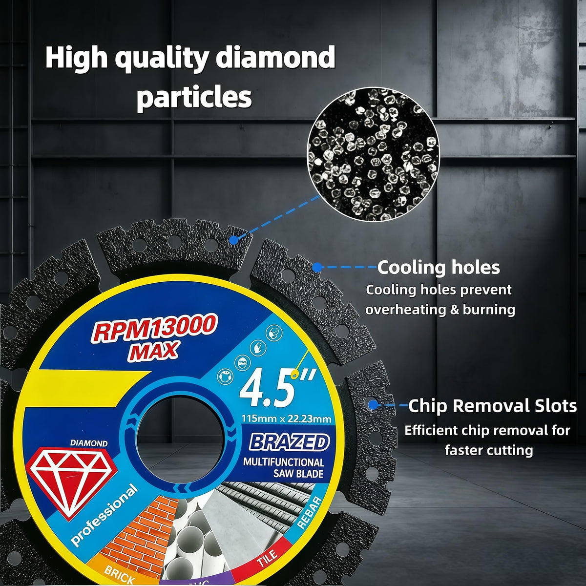 Set de 5 Discos Diamantados Multifuncionales de 4.5" para esmeriladora